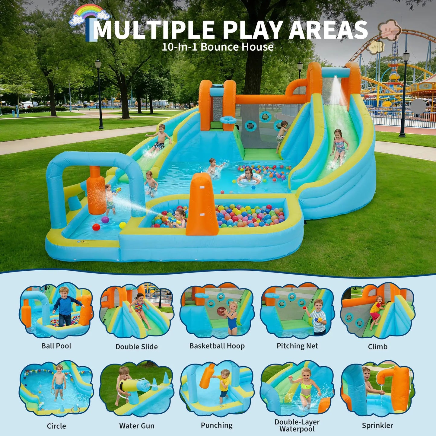 HiMISS 10In1 Inflatable Bounce House Water Park Backyard