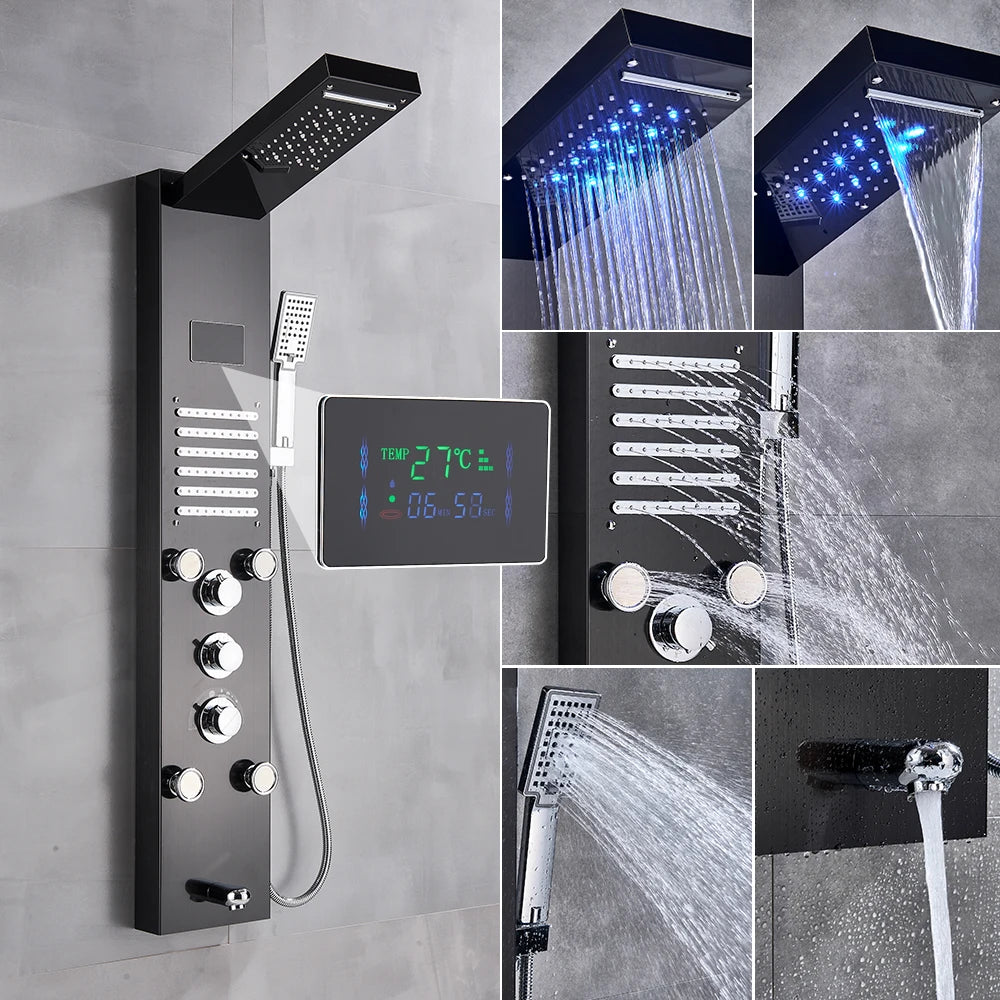 Poqihy Gold And Black Shower Panel System With Body Jets