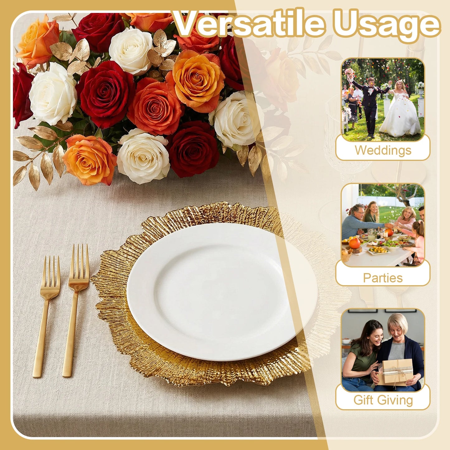 100PCS Decoration Dinner Plate Reusable Household Decor Tableware 12In for Wedding Catering Parties Restaurant Home Use