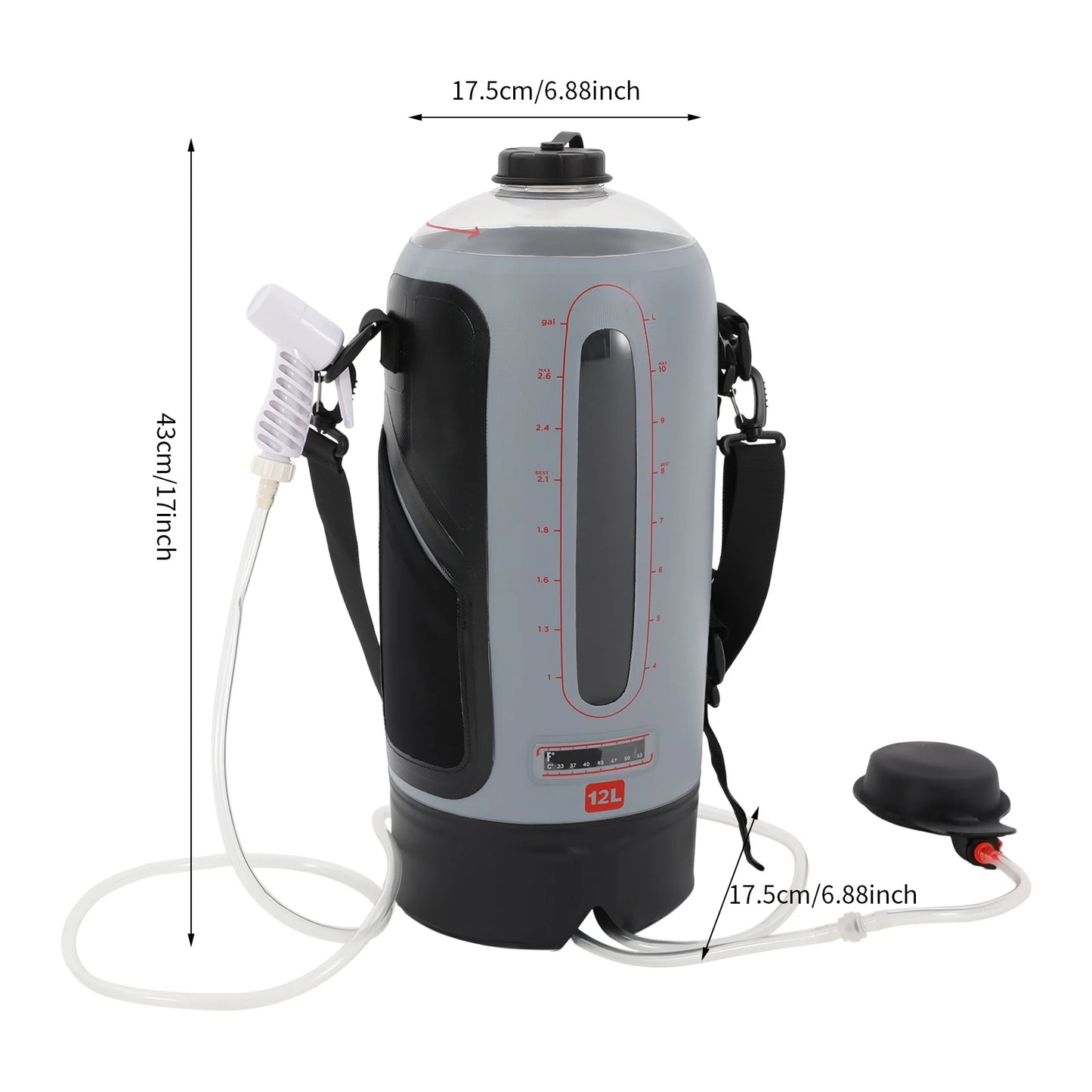 12L Portable Pressure Camp Shower Outdoor Bathing Device with Air Pump for Showering/Washing