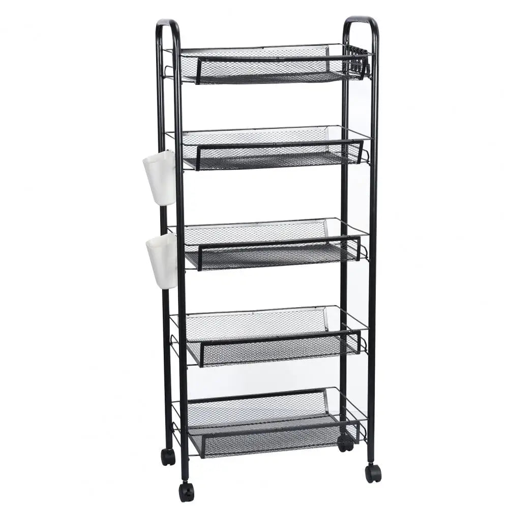 Fruit Vegetable Storage Basket, 5 Tier Stackable Metal Mesh Storage Basket with 360 Degree Wheels, Fruit Vegetable Produce Baske