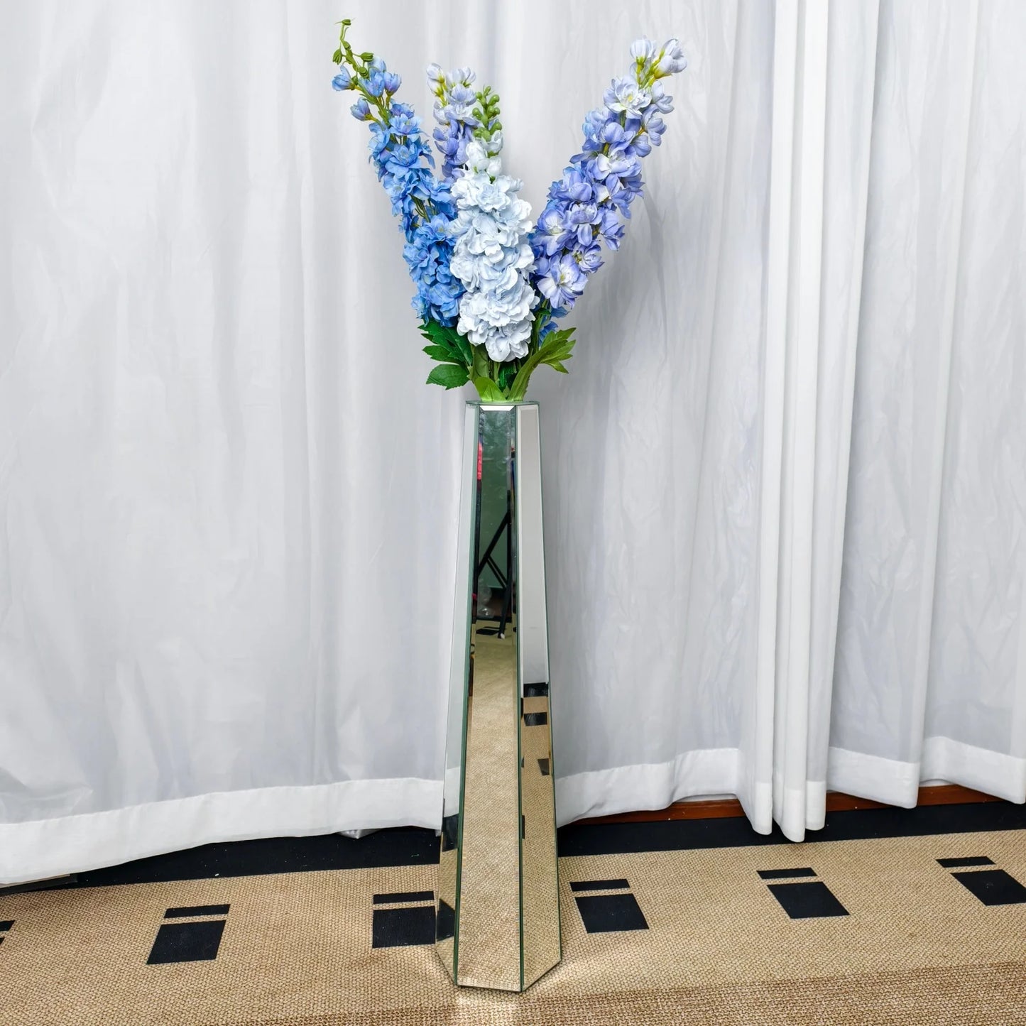 Crushed Diamond Mirrored Floor Vase Glass For Pampas Grass