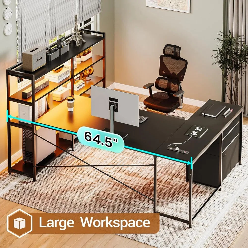L Shaped Gaming Desk Reversible U Shaped Computer Desk With Power Outlet