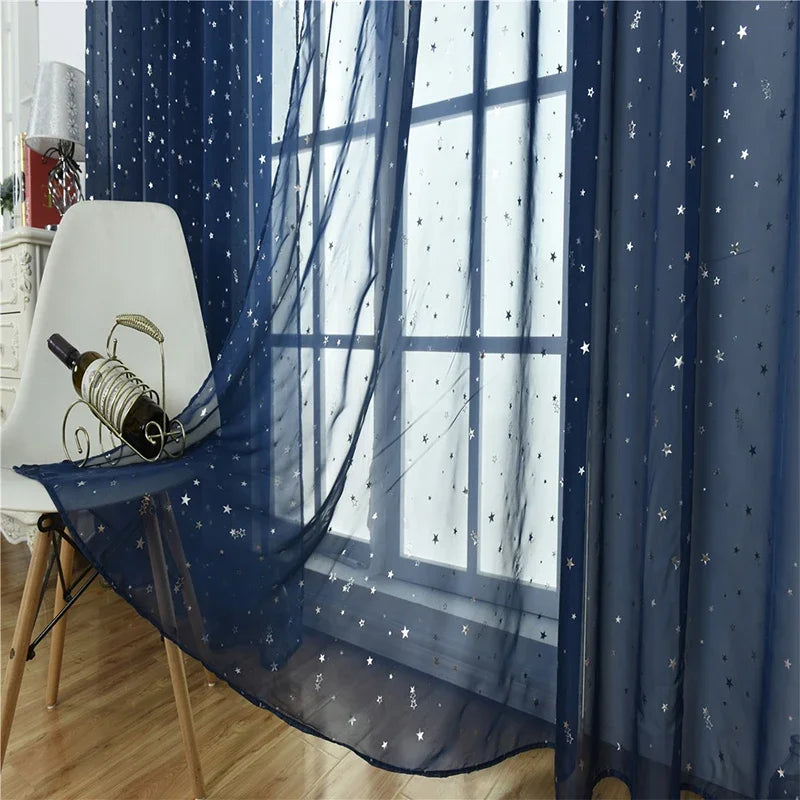 Hot Stamping Stars Tulle Sheer Curtains Home Decor