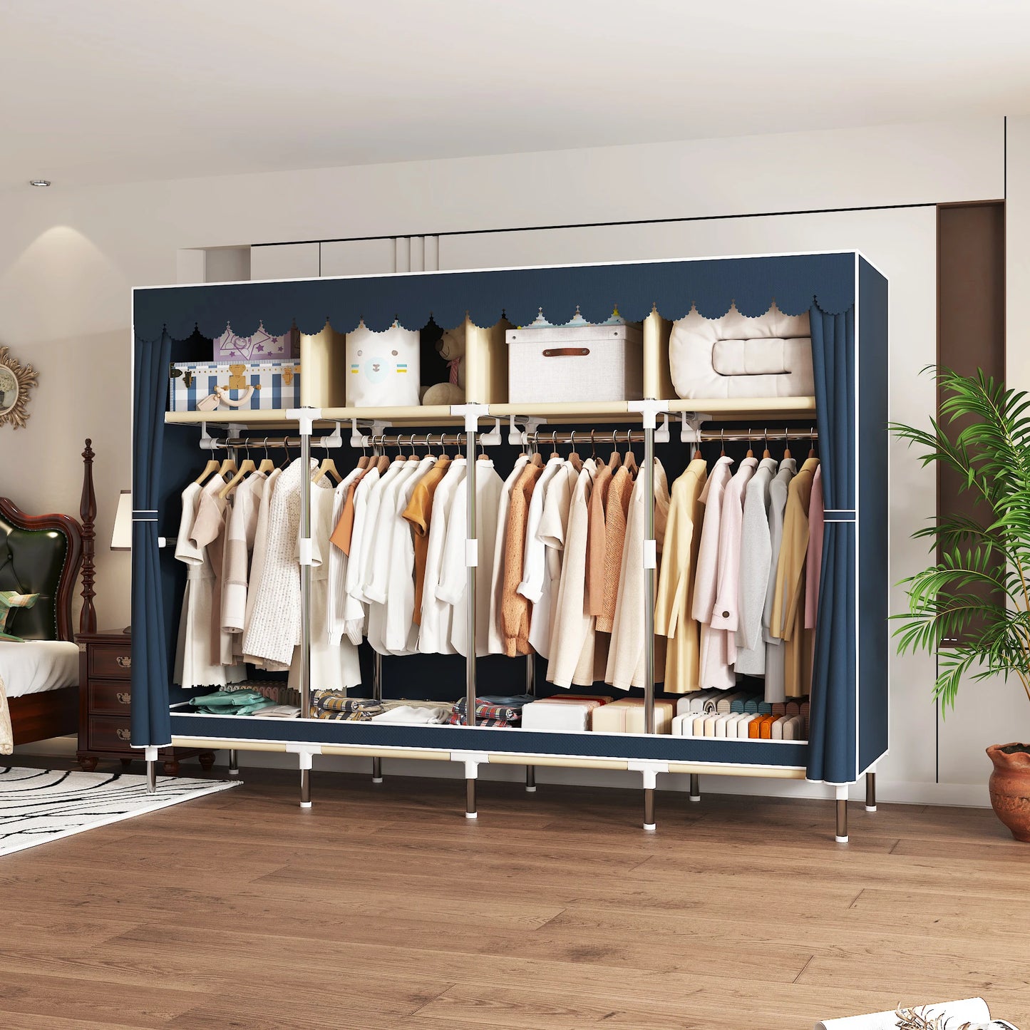 ArluKinFinishes Heavy Duty Fabric Wardrobe With Four Hanging Rods