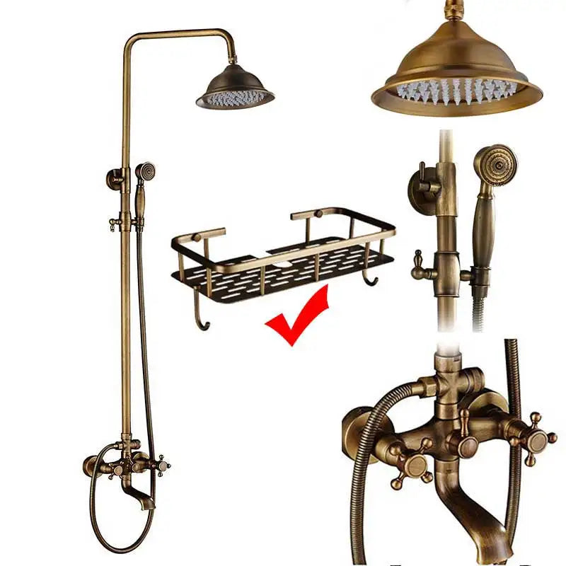 SAFLIHCAR Brass Antique Shower Faucet Set Wall Mount Dual Handshower