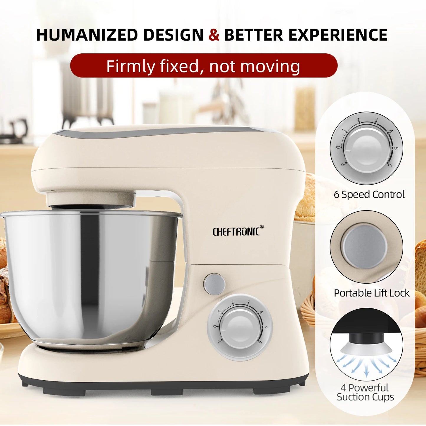 Cheftronic Stand Mixer Tilt-Head 500W Six Speed With Beaters