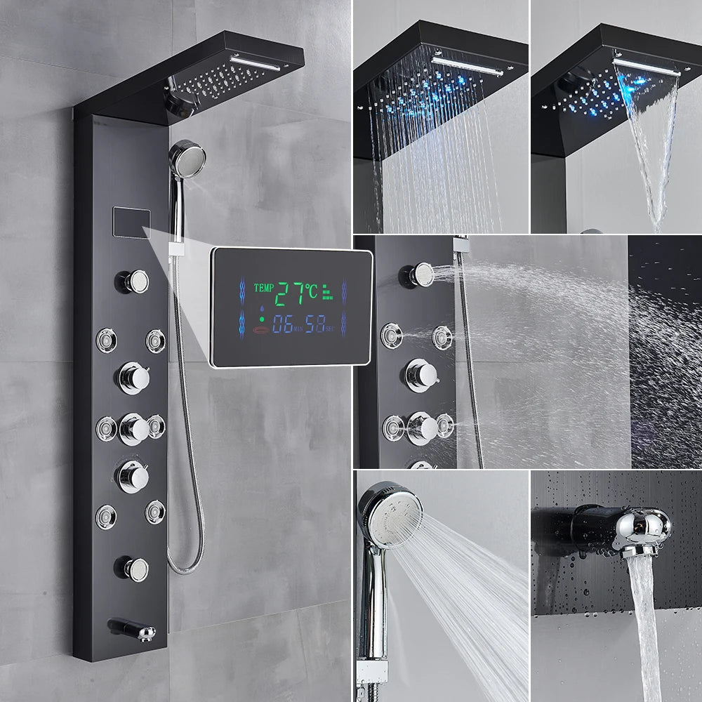 Poqihy Gold And Black Shower Panel System With Body Jets