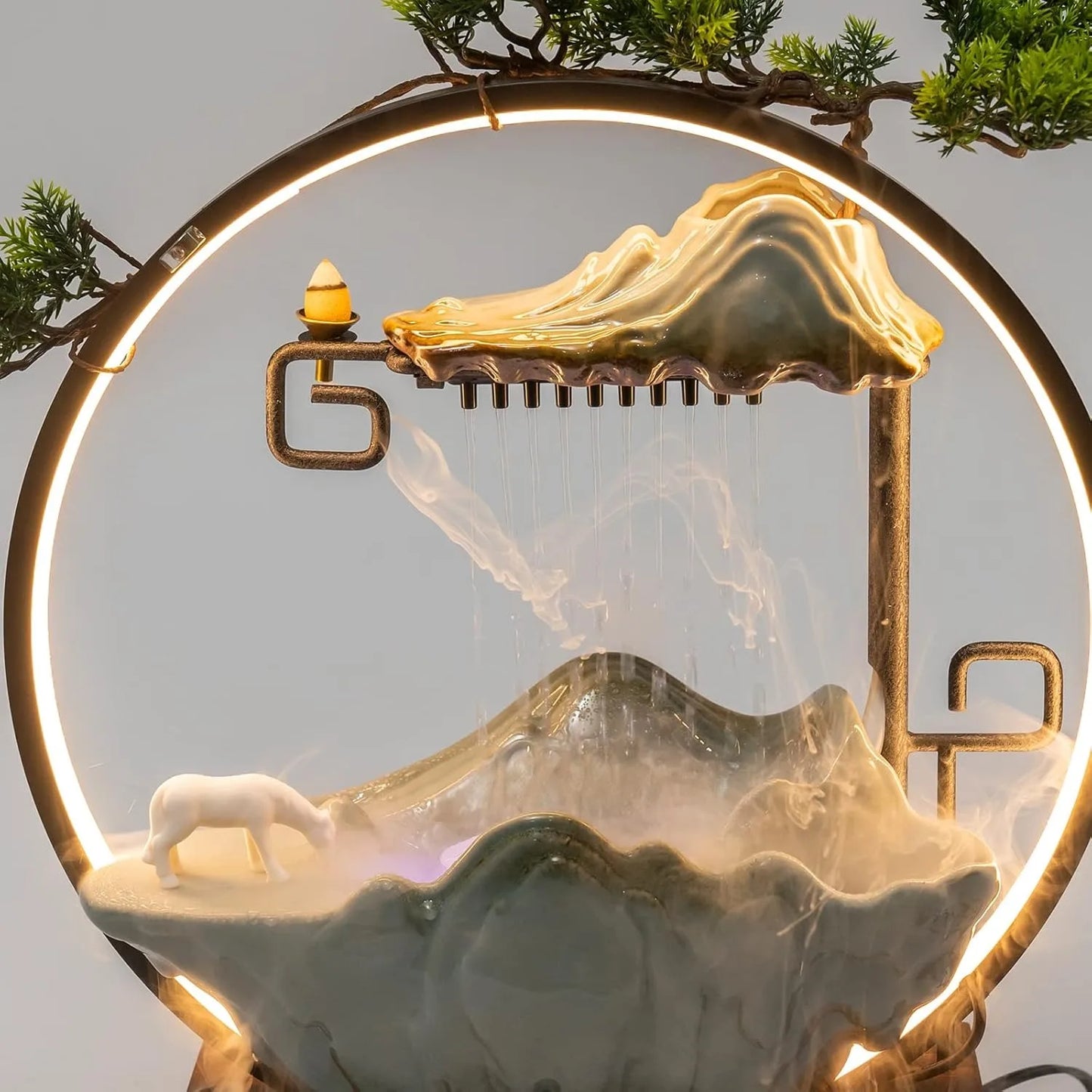 Bymaocar Tabletop Water Fountain With LED Light And Mist Maker