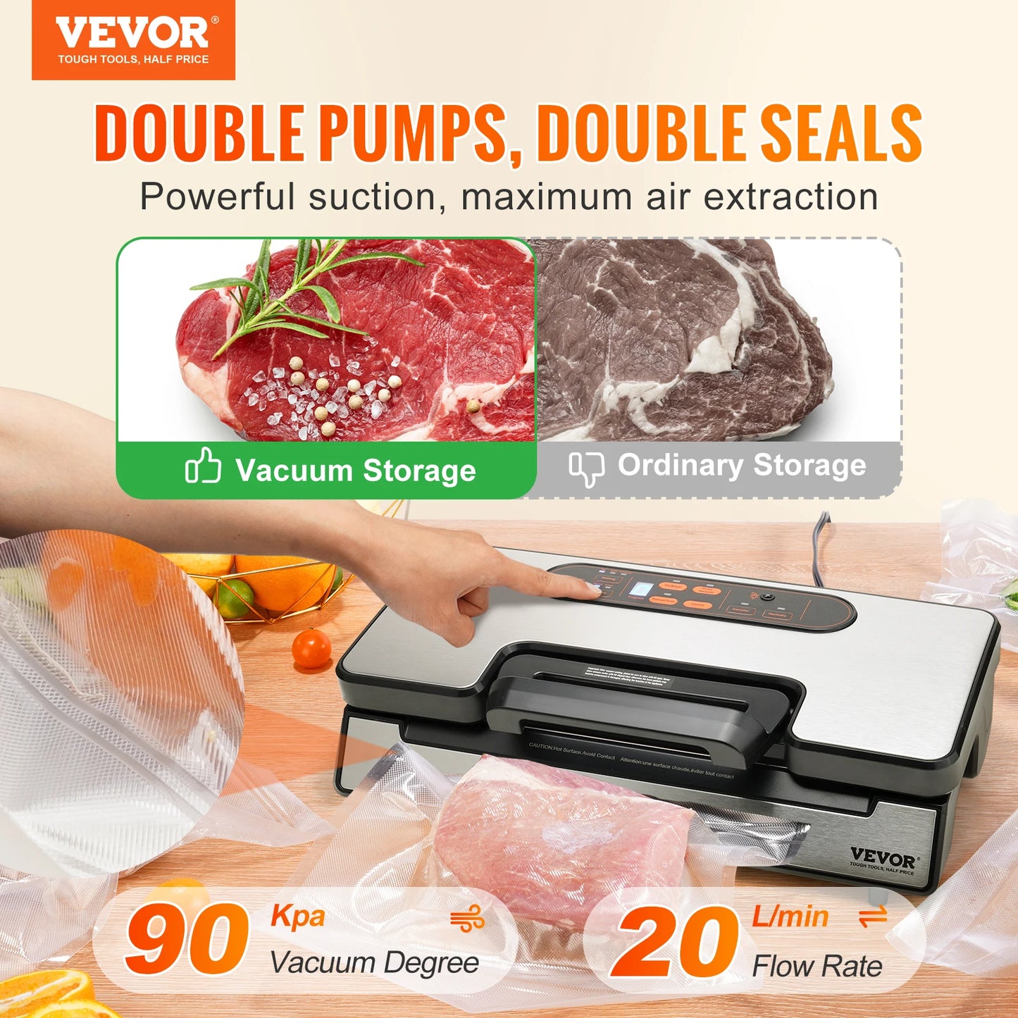 SucceBuy 90KPa 130W Vacuum Sealer With Free 10 Bags Included