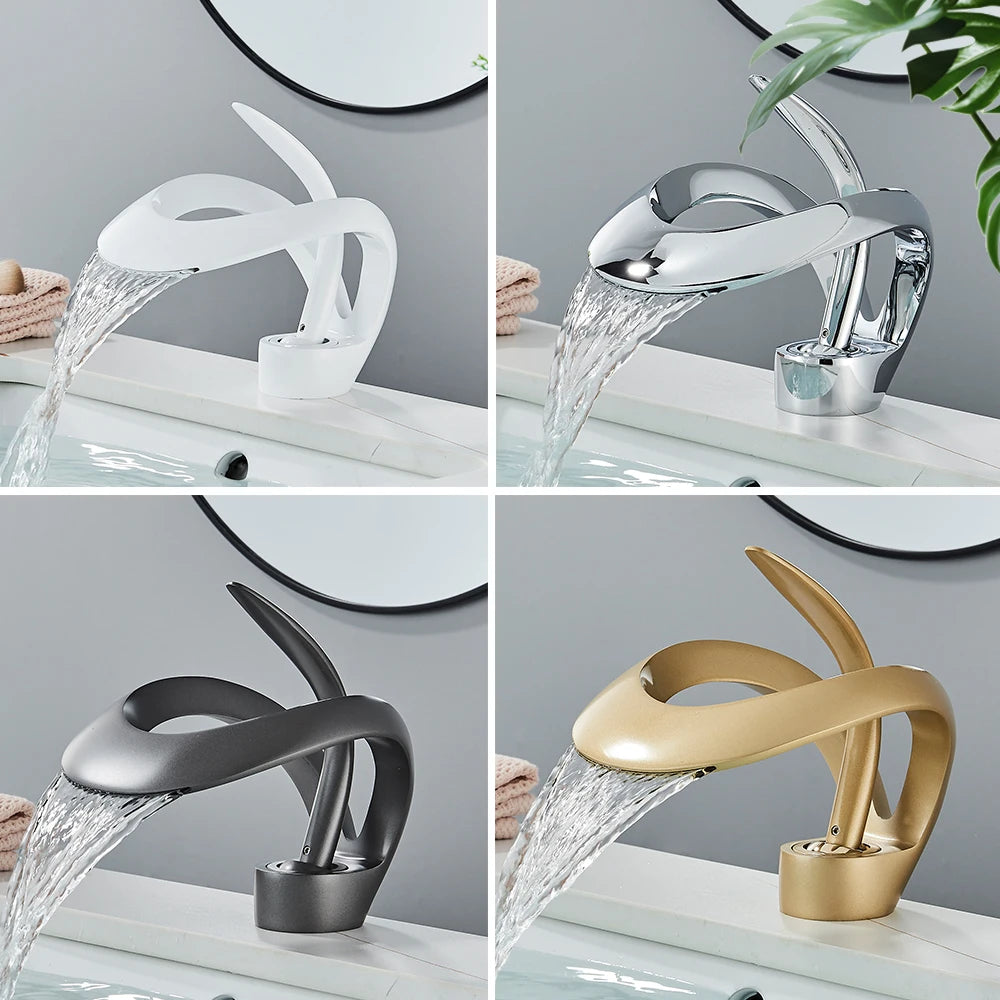 Rozin Waterfall Basin Faucet Deck Mount Hot Cold Mixer Tap Brass