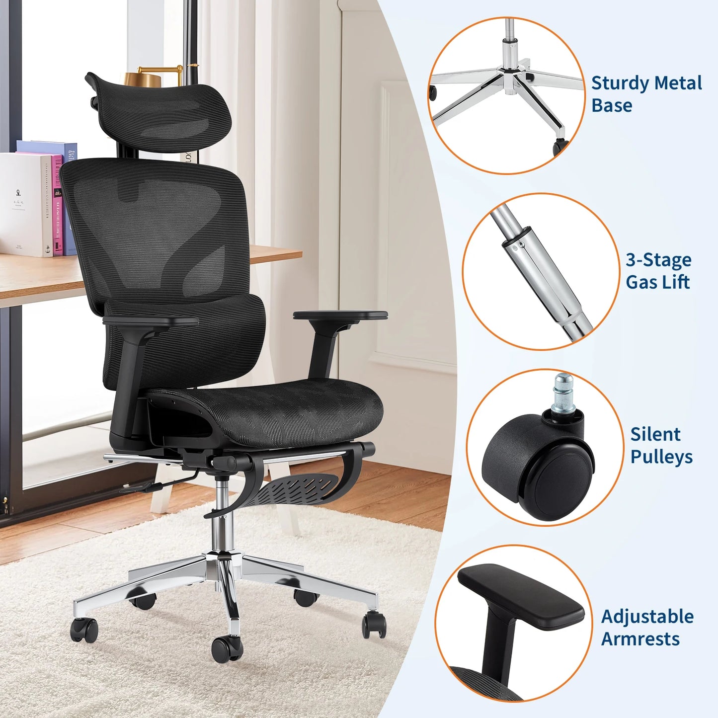 HiMISSE Ergonomic High Back Mesh Office Chair With 3D Armrests
