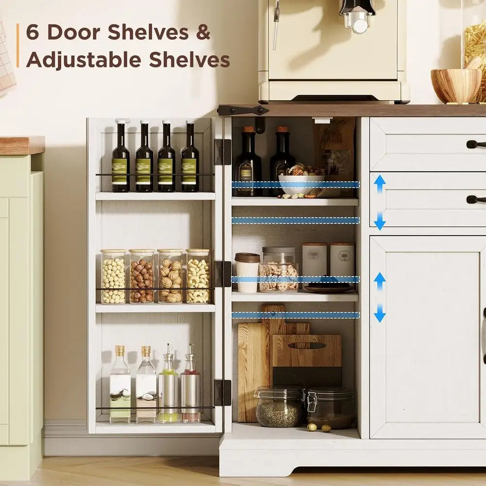 Sideboard Buet Cabinet with 2 Ders, armhouse Kitchen Pantry with Adjustable Shelves, Coee Bar Cupboard Cabinet with 4 Door Kitch