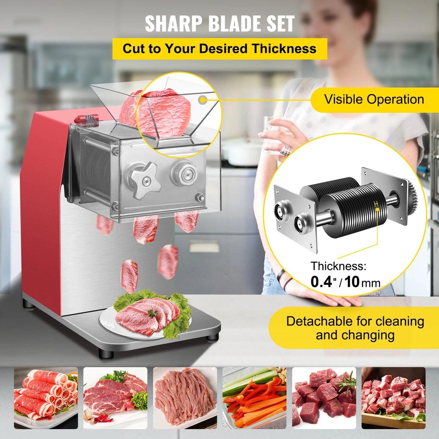 VEVOR Commercial Electric Meat Slicer Grinder Vegetable Cutter Shredder 850W