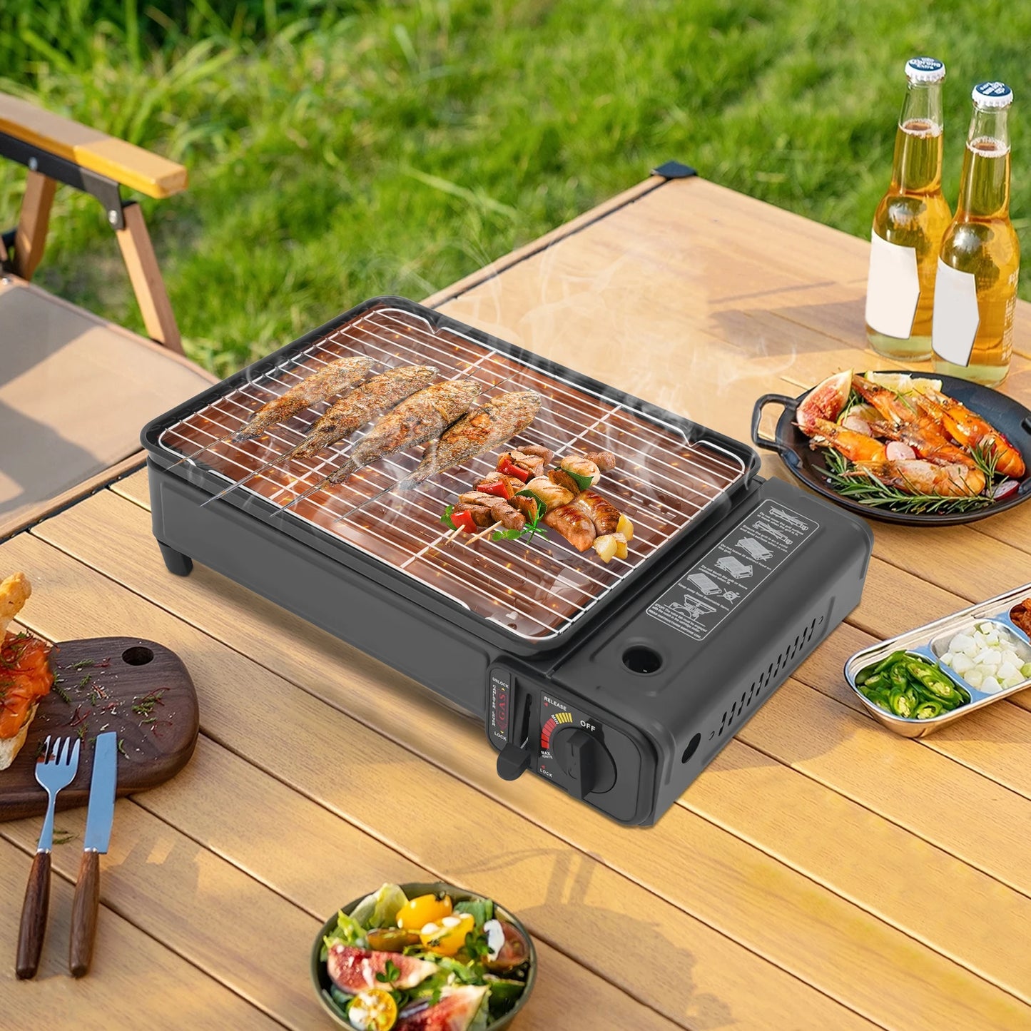 Portable 2.2KW Gas BBQ Grill Stove For Outdoor Camping