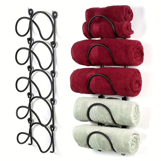Wrought Iron Towel Rack Wall Mount With Hooks Space Saving