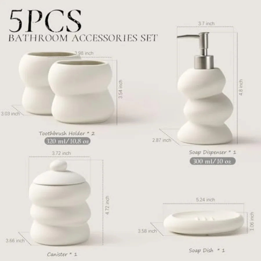 Modern Ceramic Bathroom Accessories Set 5 Piece Irregular Design Complete Set