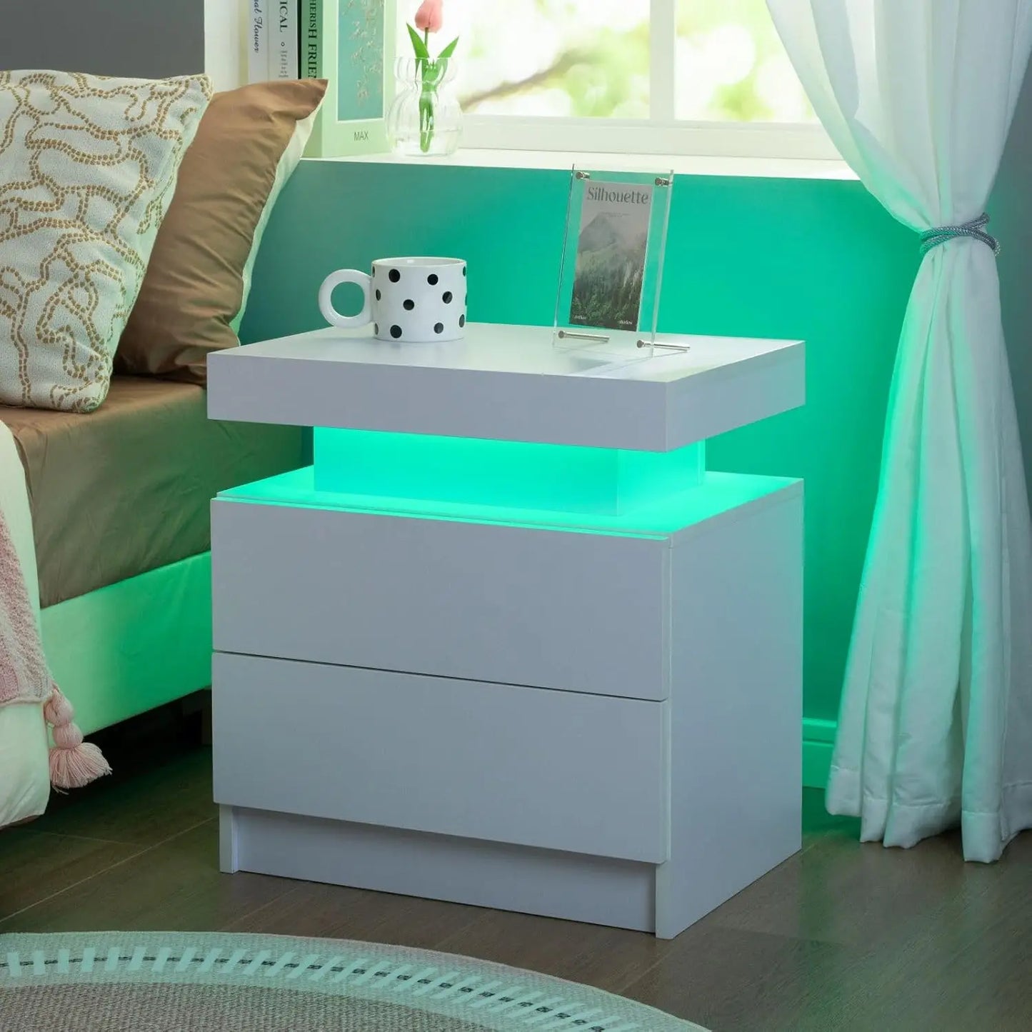 XMSJ Nightstand Set With LED Light And Two Drawers Bedside