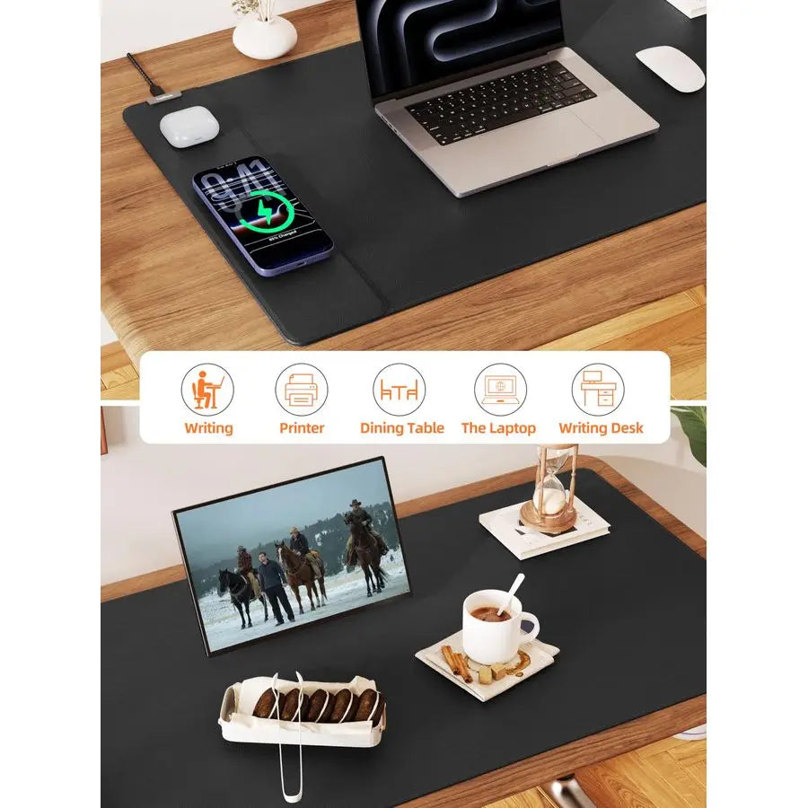 Leather Desk Mat With 15W Wireless Charging Waterproof Mouse Pad