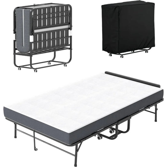 RBXC Folding Bed With Mattress Rollaway Headboard Sturdy Metal Frame
