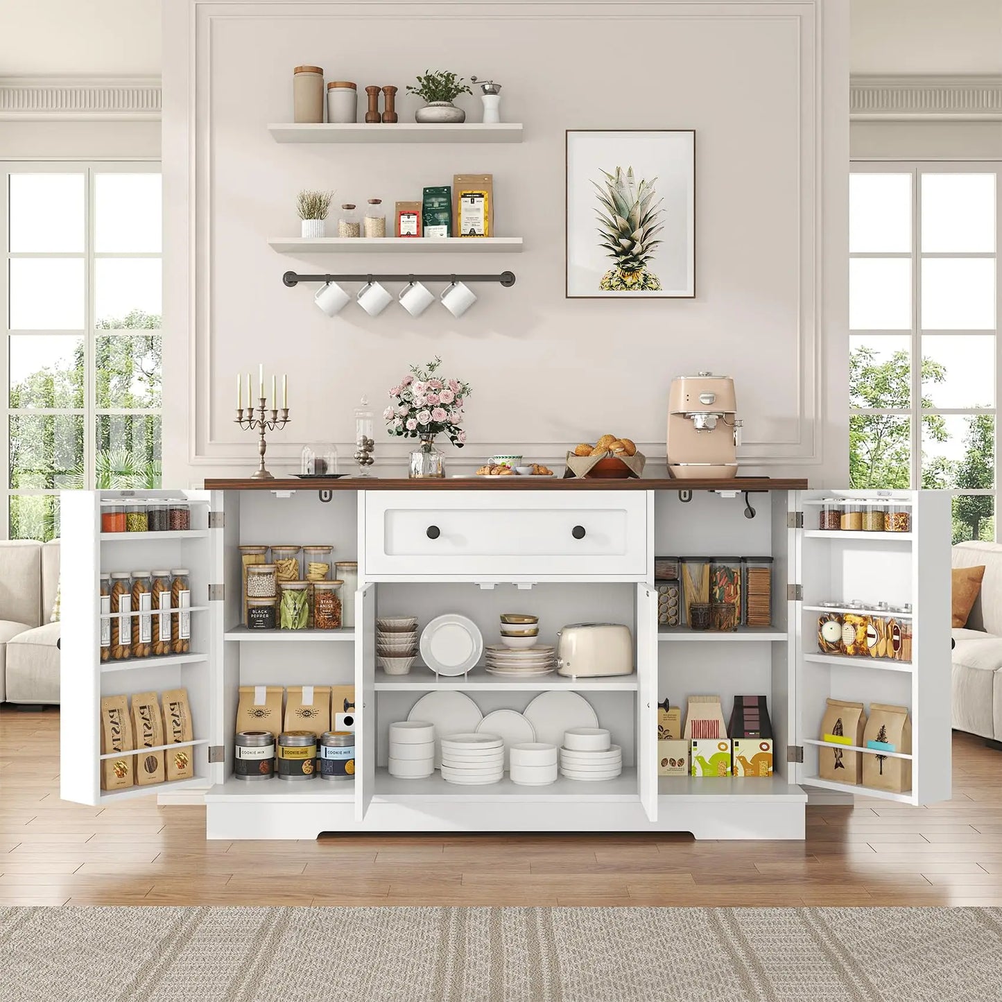 Buffet Cabinet With Storage Drawer And Charging Station