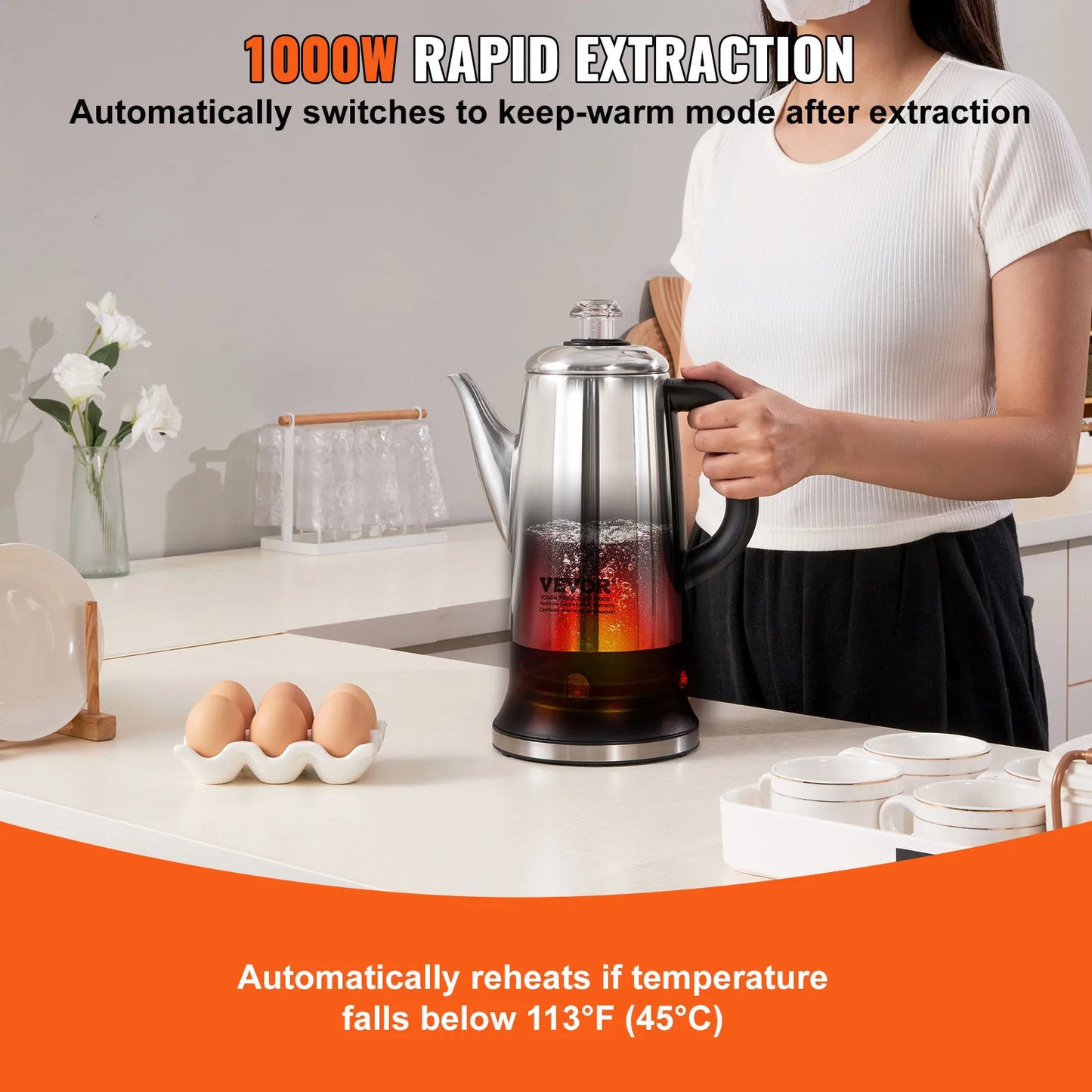 SucceBuy Electric Percolator Coffee Pot 304 Stainless Steel