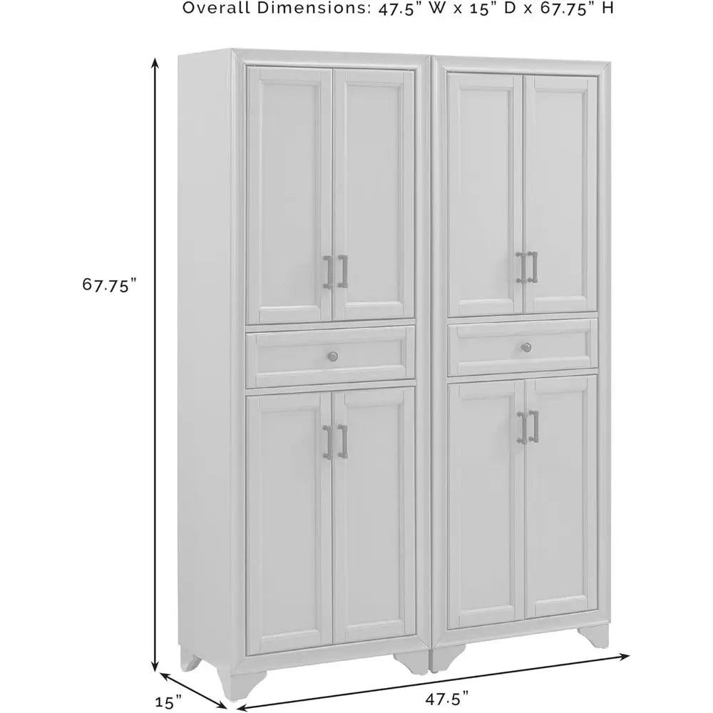 Tara 2-Piece Pantry Storage Cabinet Set with Shelves, Kitchen, Dining, or Laundry Room, Distred Seaoam Blue