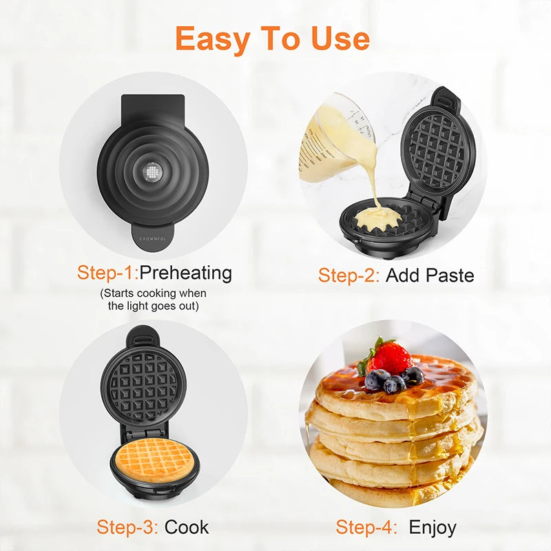 Crownful 350W Mini Waffle Maker Electric Breakfast Maker Multi Functional Sandwich Cake Maker Dessert Cooking Machine Toaster
