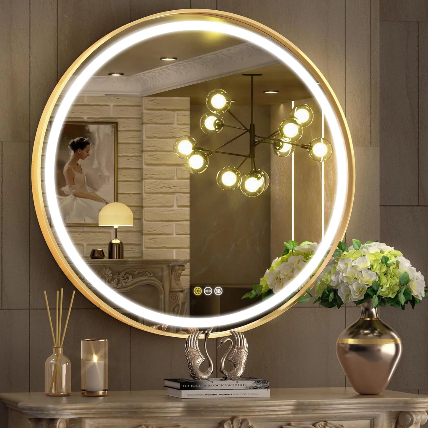 Round LED Illuminated Bathroom Mirror With Demister And Aluminum Frame