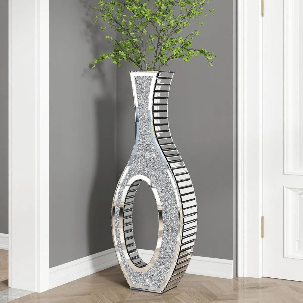 Crushed Diamond Mirrored Floor Vase Glass For Pampas Grass
