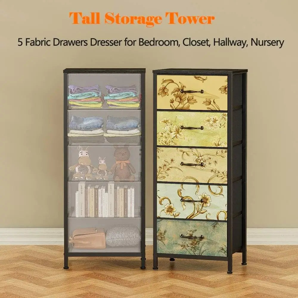 Vertical Dresser Tall Storage Tower With Fabric Drawers
