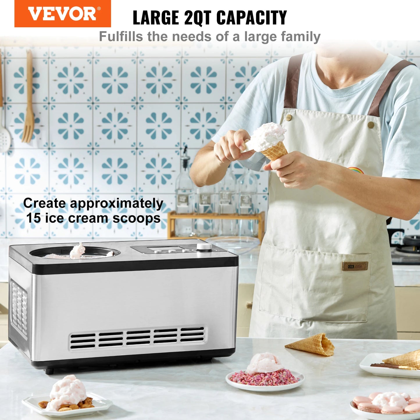 VEVOR Ice Cream Maker With Builtin Compressor For Home Kitchen