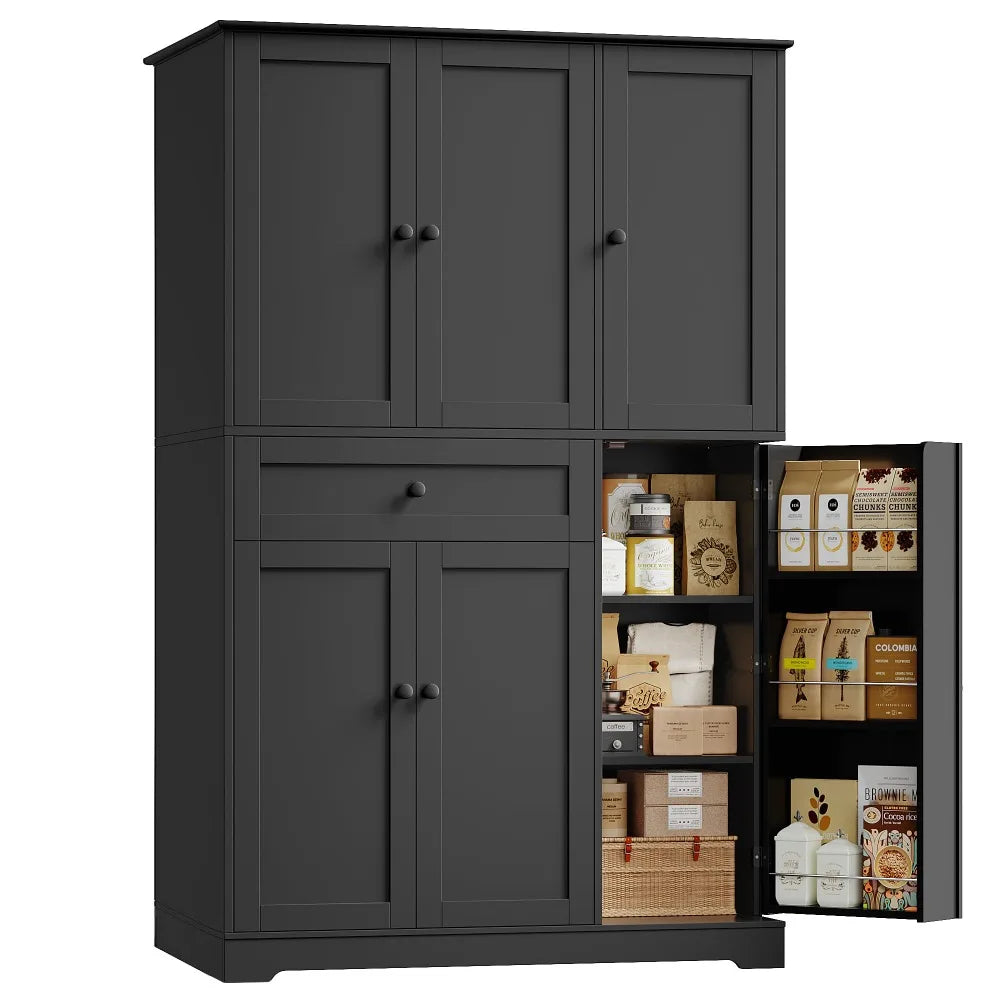 HOSTACK 68" Tall Kitchen Pantry Cabinet,Modern Hutch with Doors Shelves & Large Drawer,Food Storage for Dining Living Room,White