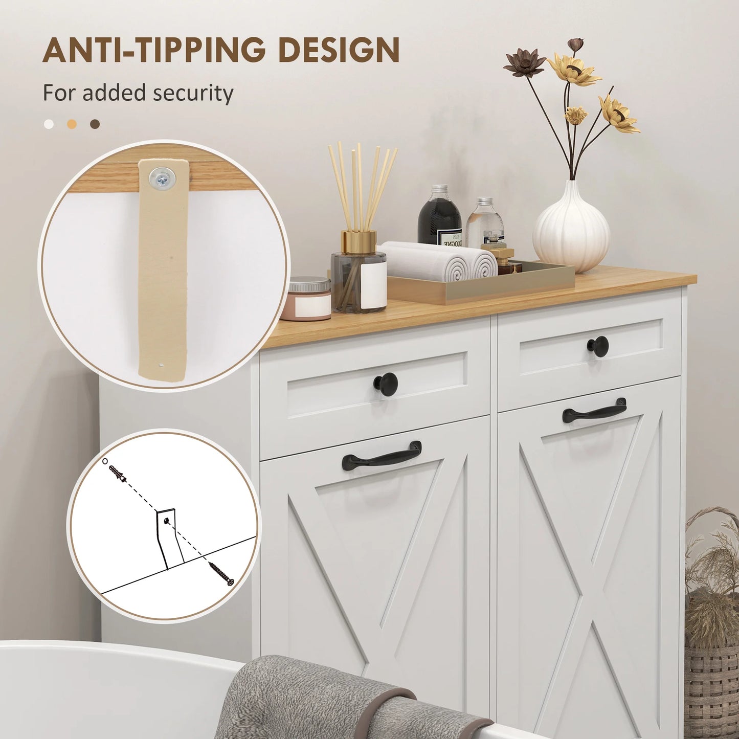 HOMCOM Tilt Out Laundry Cabinet With Two Baskets And Drawers