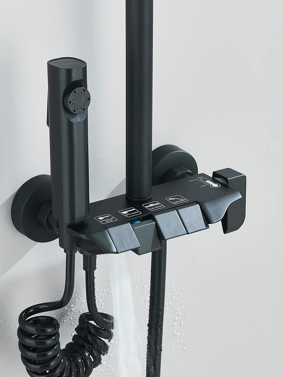 Quyanre 4 Way Piano Shower System With Rain Shower Bidet