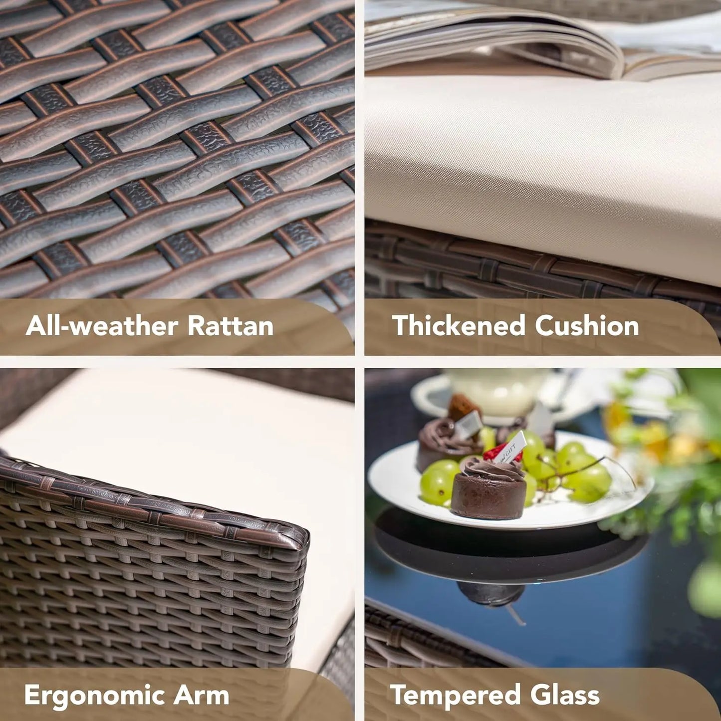 Outdoor Patio Furniture Set Rattan Wicker 4-Piece Durable