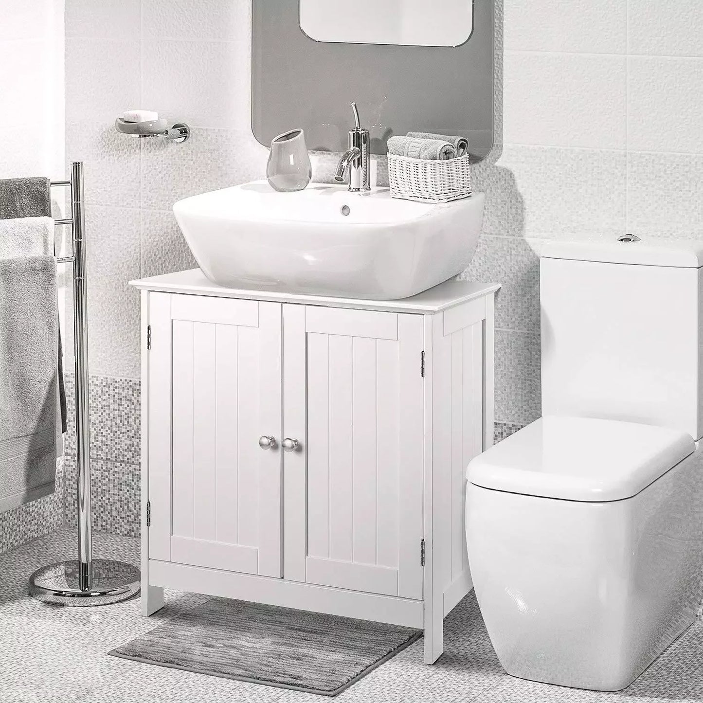 Under Sink Storage Vanity Cabinet With Double Doors And Shelves