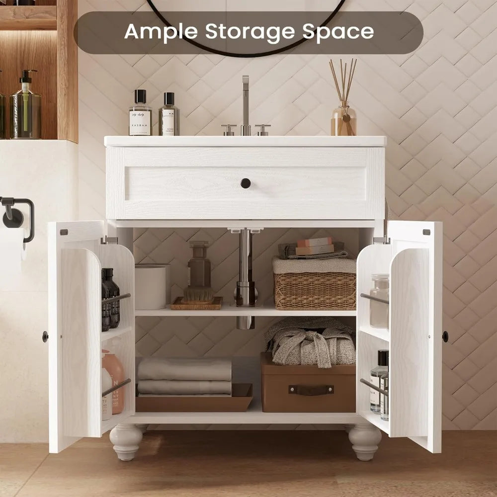TIFICY Farmhouse Bathroom Vanity With Sink And 2-Tier Storage Shelves