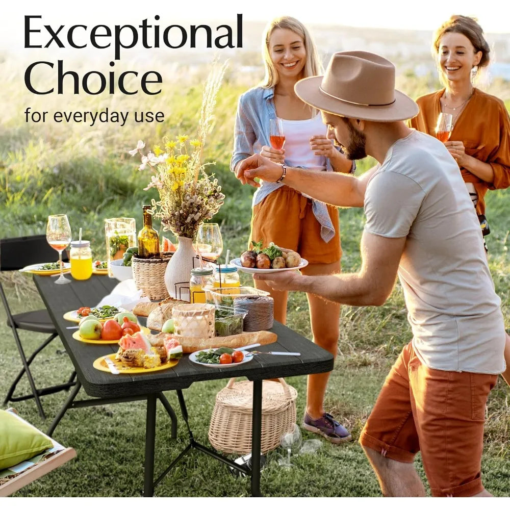 Heavy Duty 6 Feet Folding Table with Steel Legs and Built-In Handle for Parties, Dining, Weddings, Outdoor Events, Camping