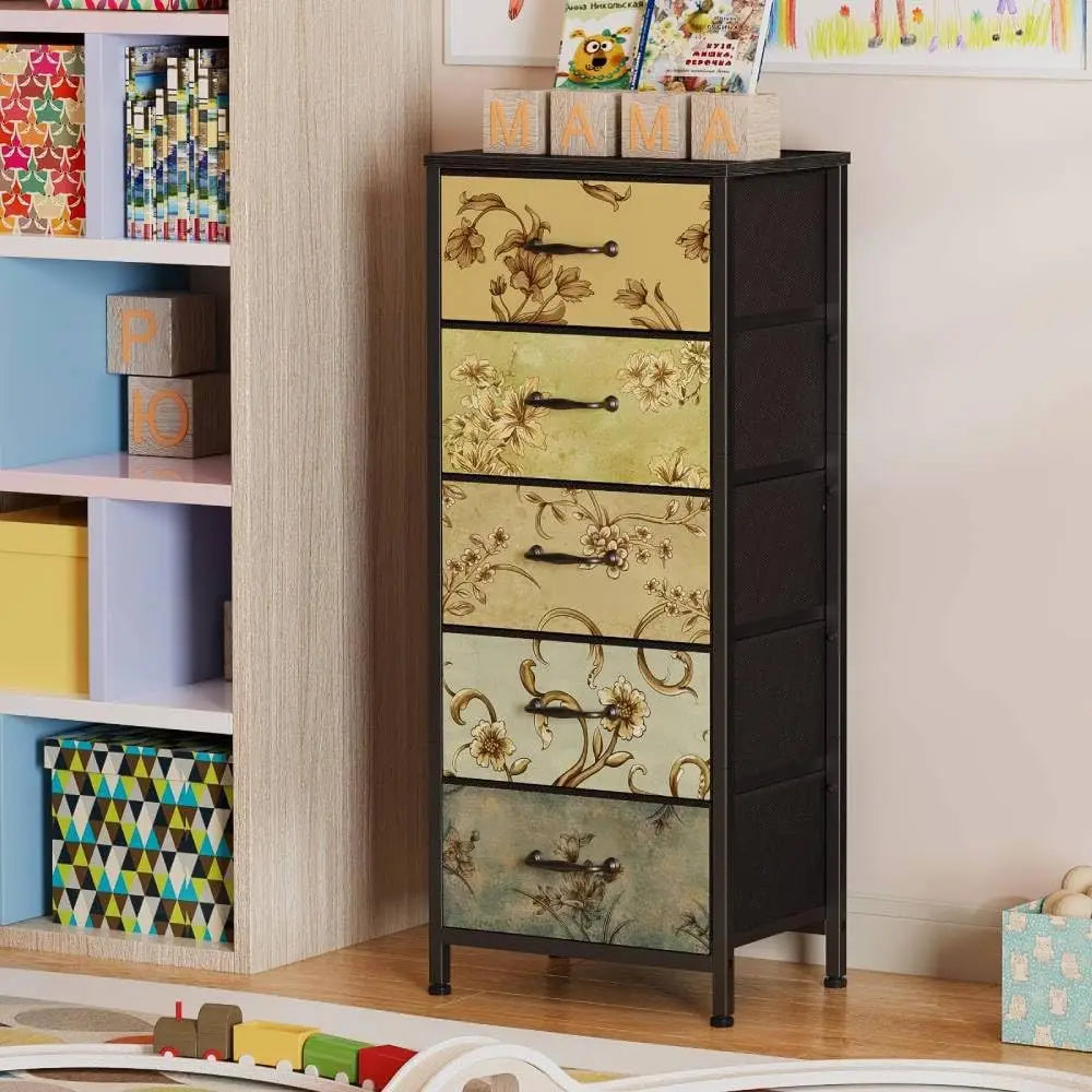 Vertical Dresser Tall Storage Tower With Fabric Drawers