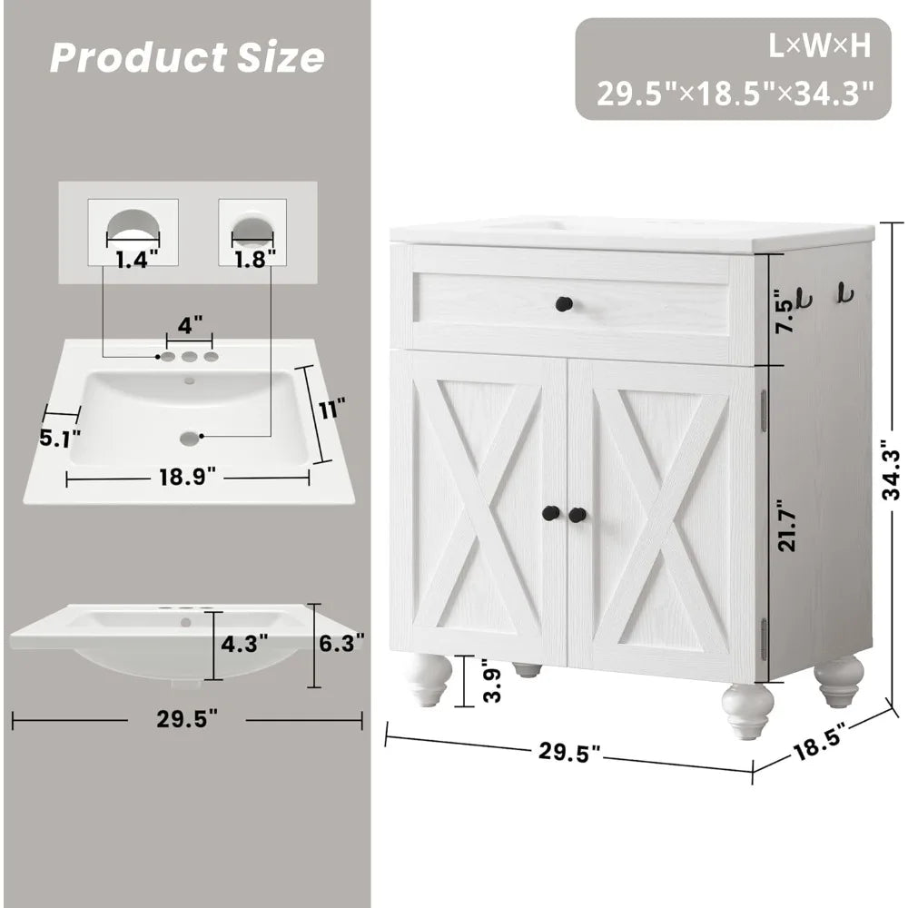 TIFICY Farmhouse Bathroom Vanity With Sink And 2-Tier Storage Shelves