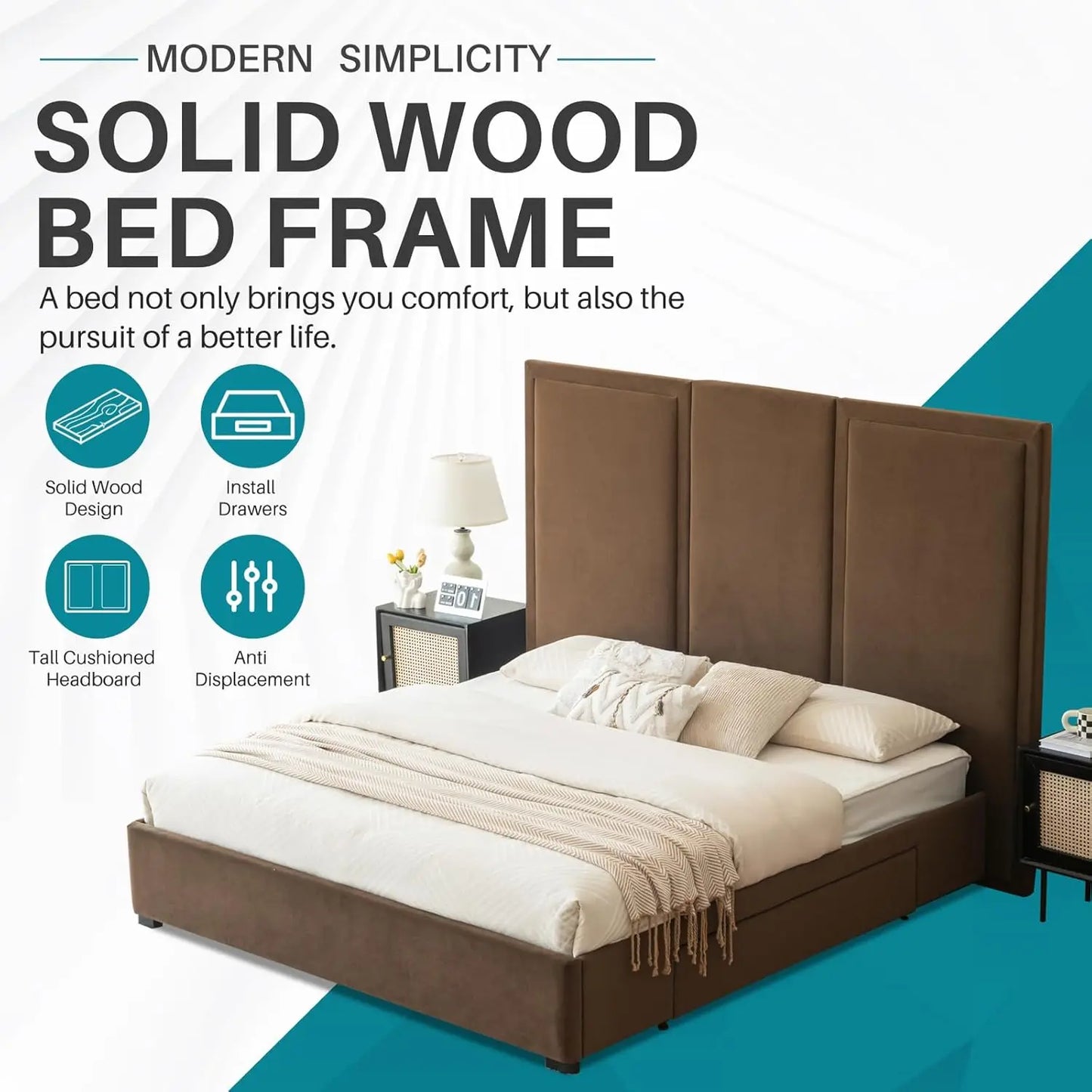 Linen Upholstered Platform Bed Frame With Storage And Headboard