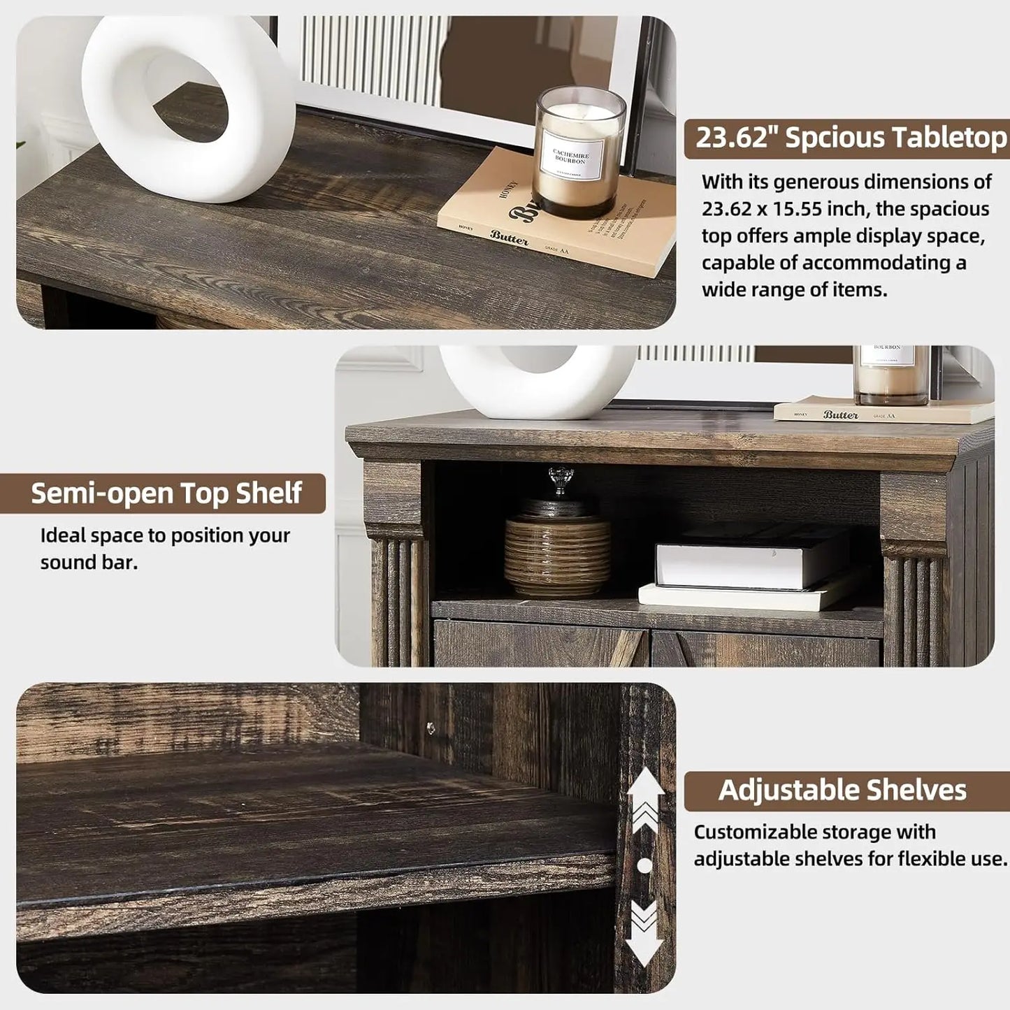 Wooden Storage Cabinet With Oak Barn Door And Shelf