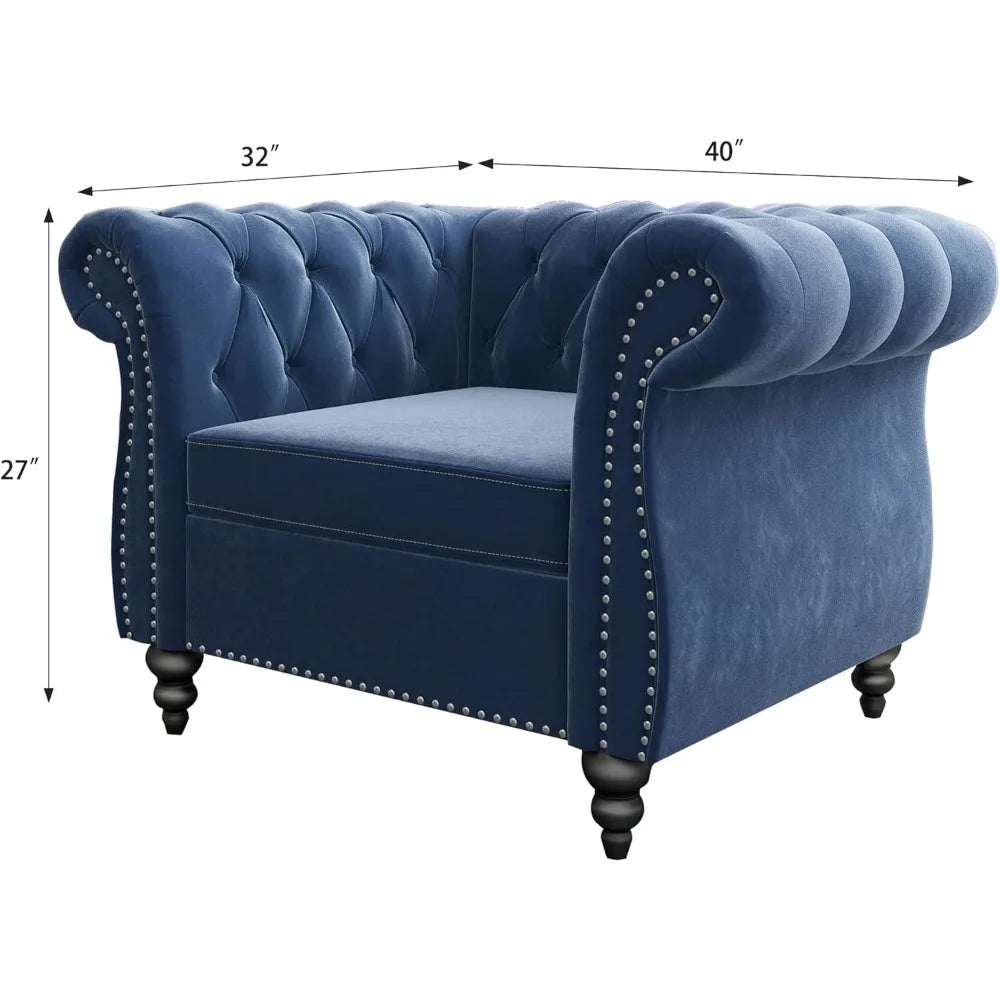 DAFIFY Velvet Chesterfield Living Room Set Sofa Loveseat Chair