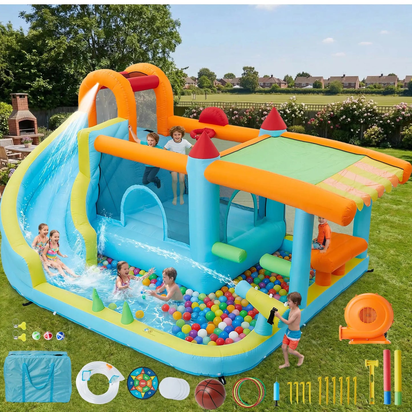 HiMISS 12-In-1 Inflatable Bounce House Water Slide Backyard