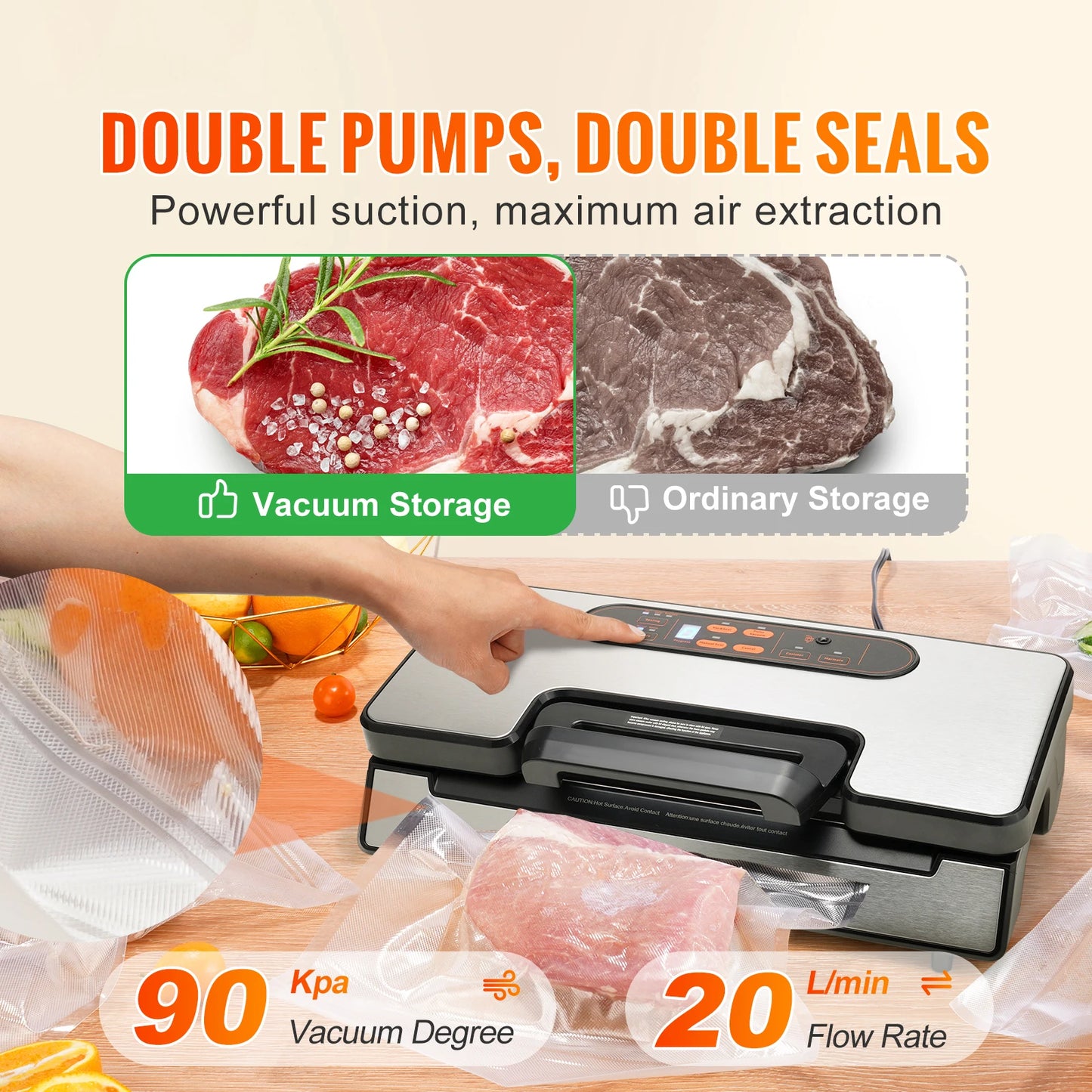 SucceBuy Vacuum Sealer 90Kpa 130W