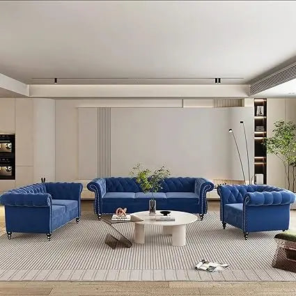 DAFIFY Velvet Chesterfield Living Room Set Sofa Loveseat Chair