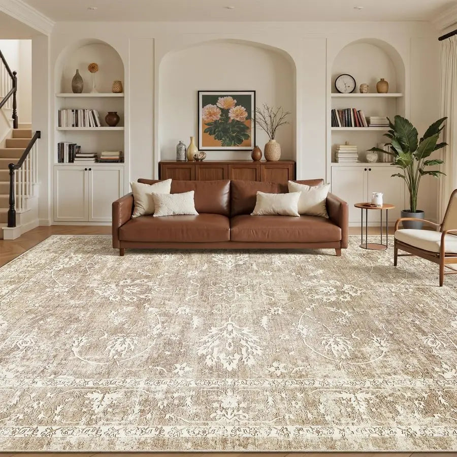 Machine Washable Wool Vintage Area Rug With Non Slip Backing