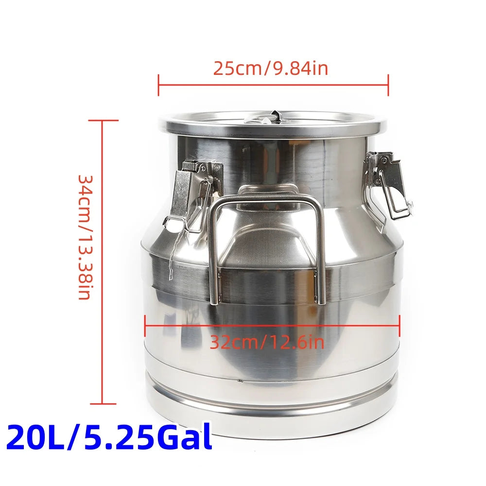 Large Milk Can Stainless Steel Milk Can 5.25/8/10.6/13.2/15.8 Gal Milk Canister Milk Bucket Tote Jug W/ Sealed Lid