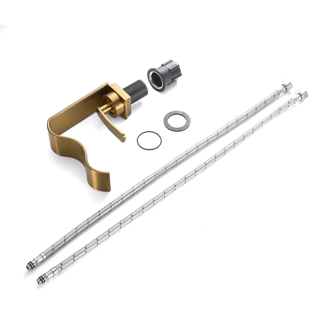 WJNMONE Deck Mounted Bathroom Faucet Hot Cold Waterfall Brass Mixer